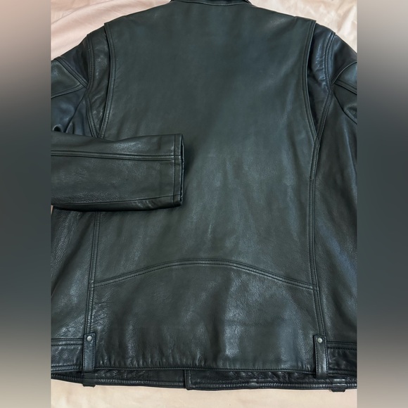 Andrew Marc Black Leather Moto Jacket XL Asymmetrical Zip Biker Genuine Leather - Picture 9 of 11